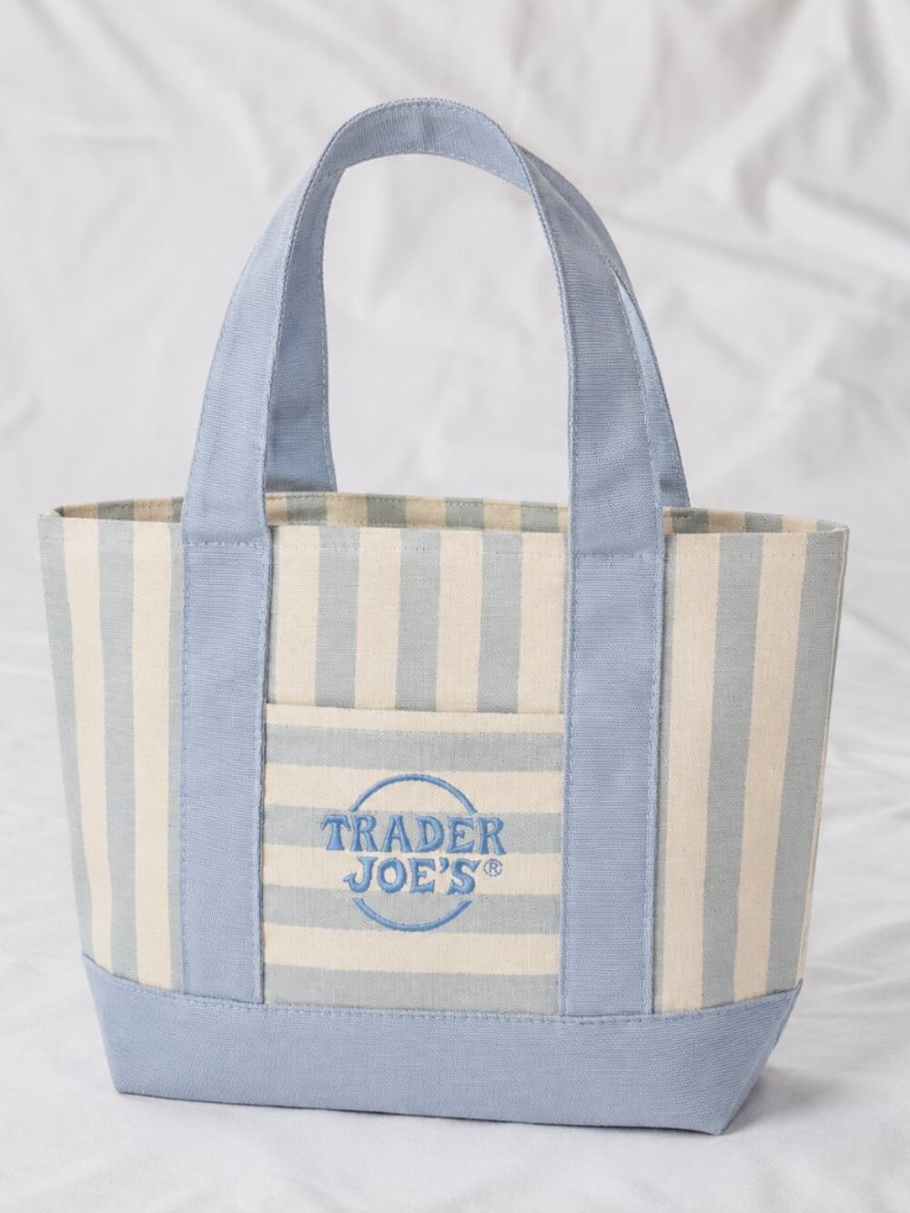 Trader Joe’s Blue Striped Mini Canvas Reusable Tote Shopping Bag NWT